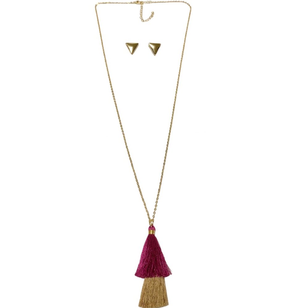 CLEARANCE Lily Sky Tassel Long Gold  Necklace & Earring Set